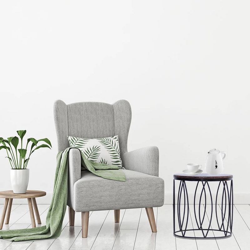 Round Iron Framed Side or End Table with Textured Real Marble Top Brown/Black - The Urban Port