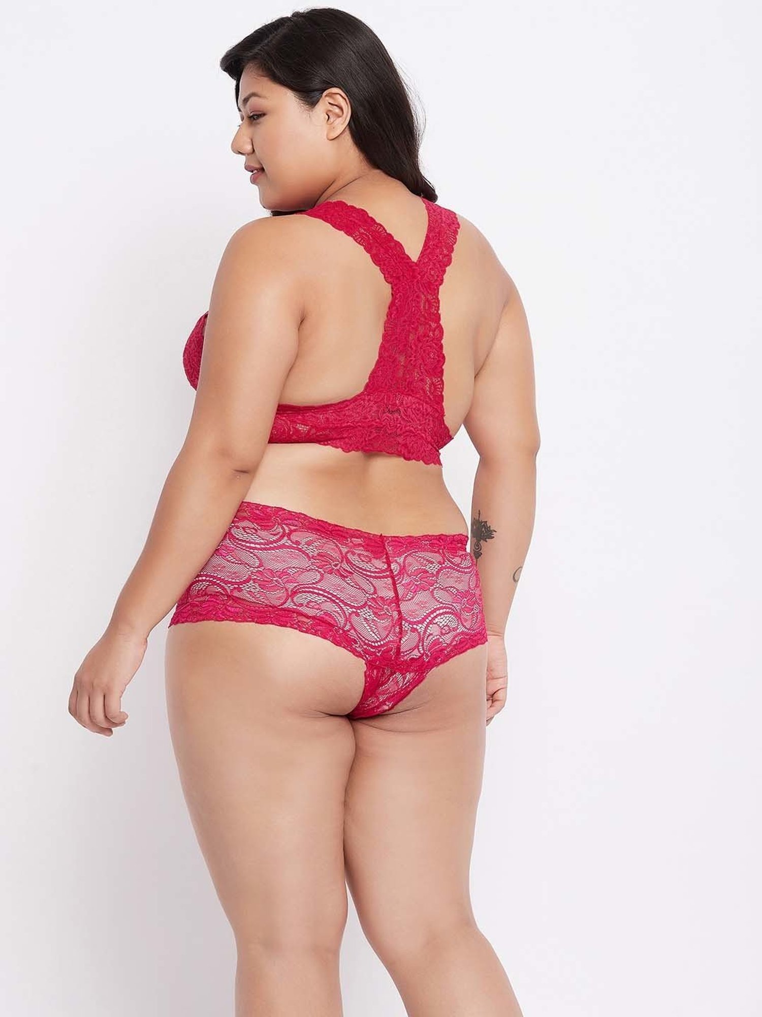 Secrets By ZeroKaata Pink Lace Work Bra Panty Set