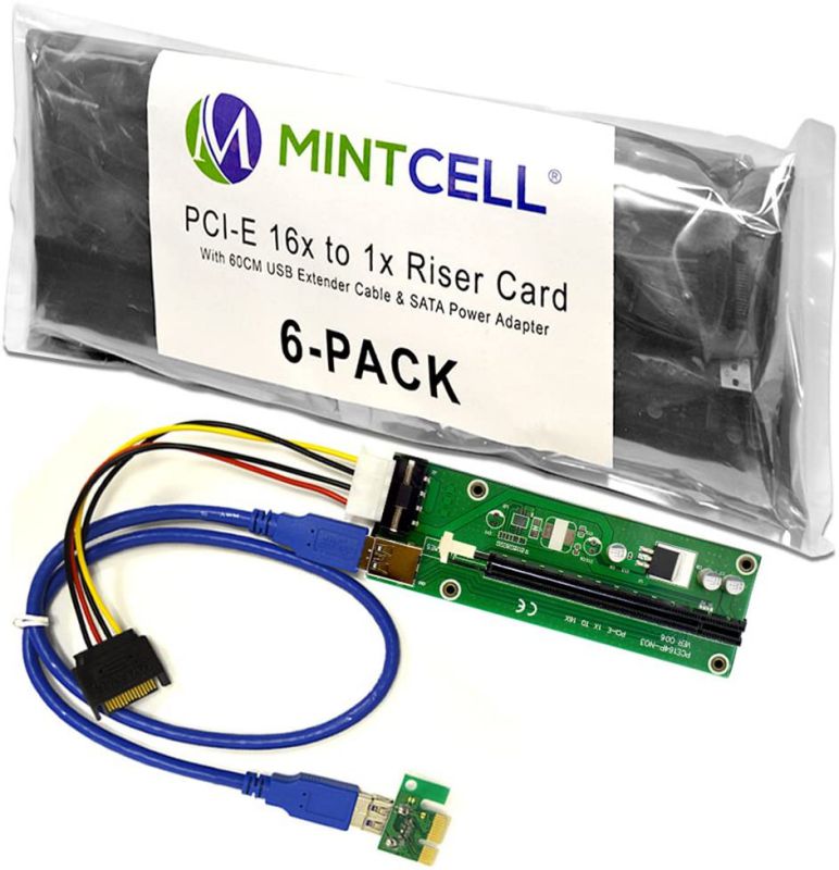 6-Pack PCIe 4-Pin MOLEX PCI-E 16x to 1x Powered Riser Adapter Card w/ 60cm USB 3.0 Extension Cable & MOLEX to SATA Power Cable - GPU Riser Adapter Ethereum Mining ETH