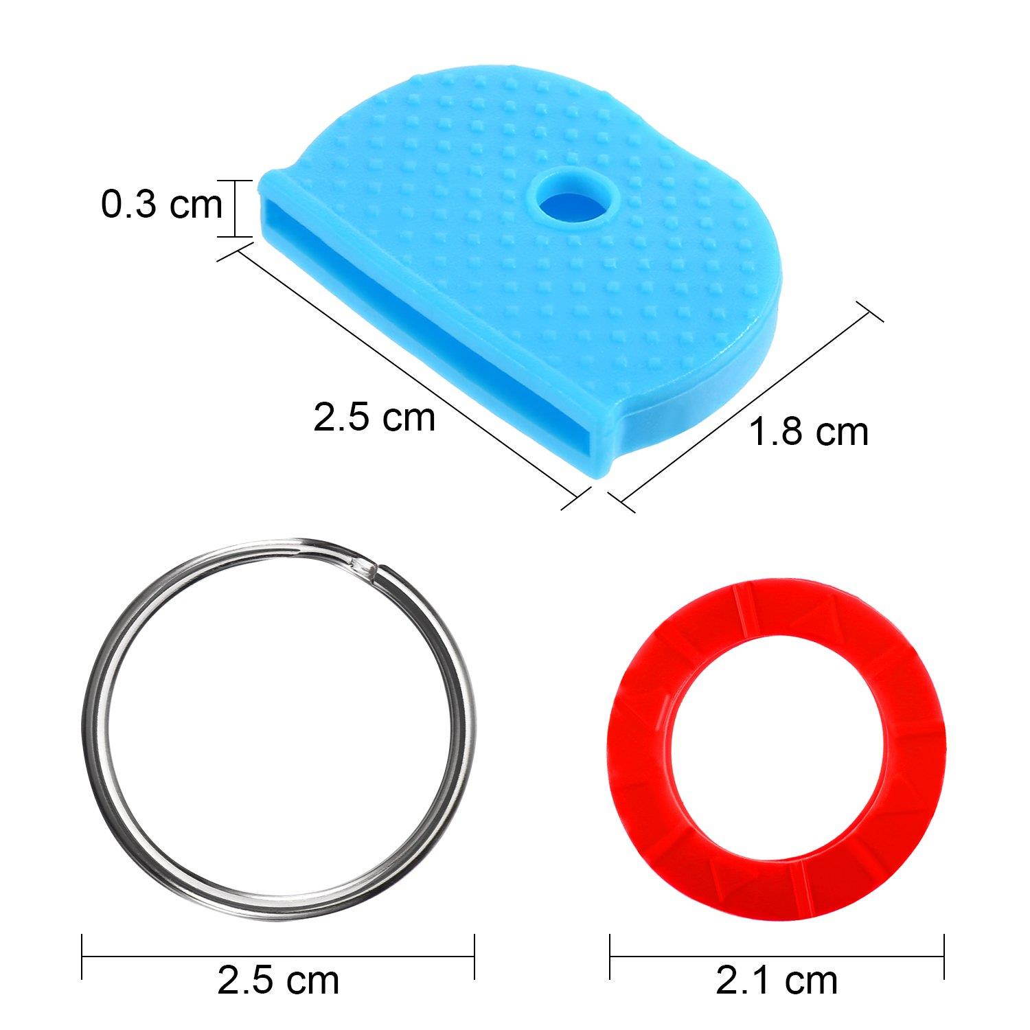 Chuangchou 64 Pieces Key Caps Covers Kit, Plastic Key Identifier Rings in 8 Different Colors with 32 Pieces Steel Key Rings for Keys Organization