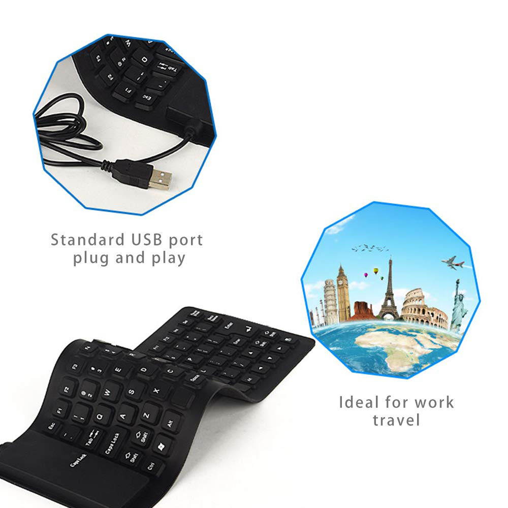 Foldable USB Wired Keyboard 85 Keys Silicone Soft Waterproof Keyboard for PC Notebook Laptop Black 85-key ultra-thin mute mini wired computer folding keyboard