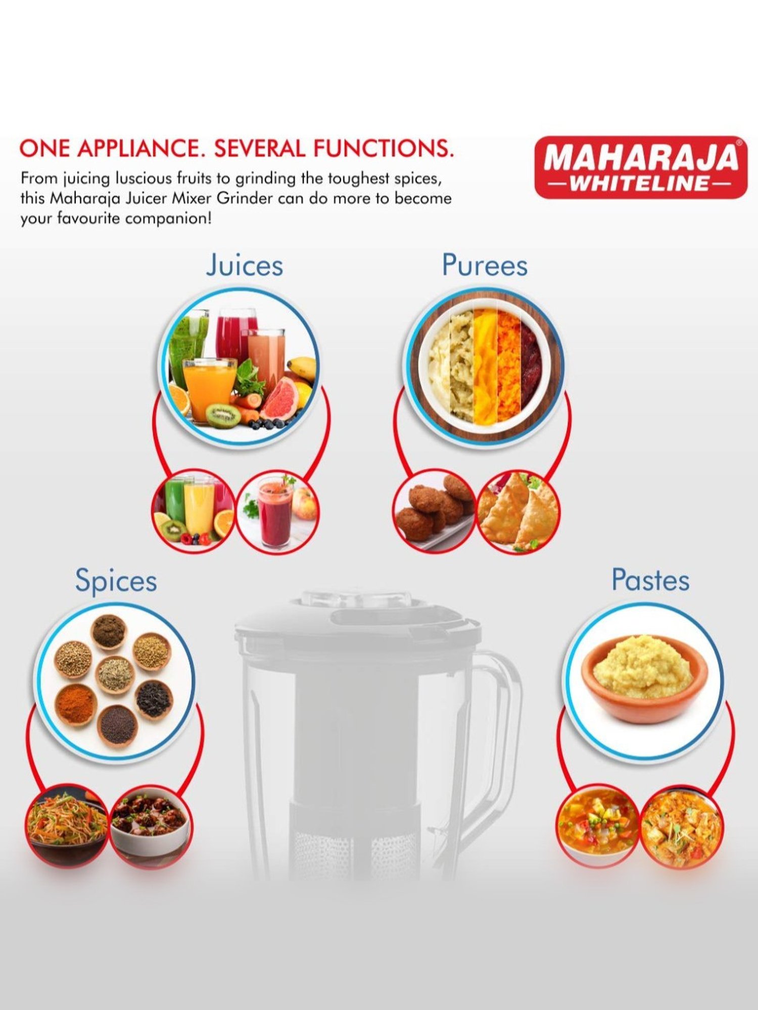 Maharaja Whiteline Juicer Mixer Grinder 550W With 3 Versatile Jars (Black & Silver)