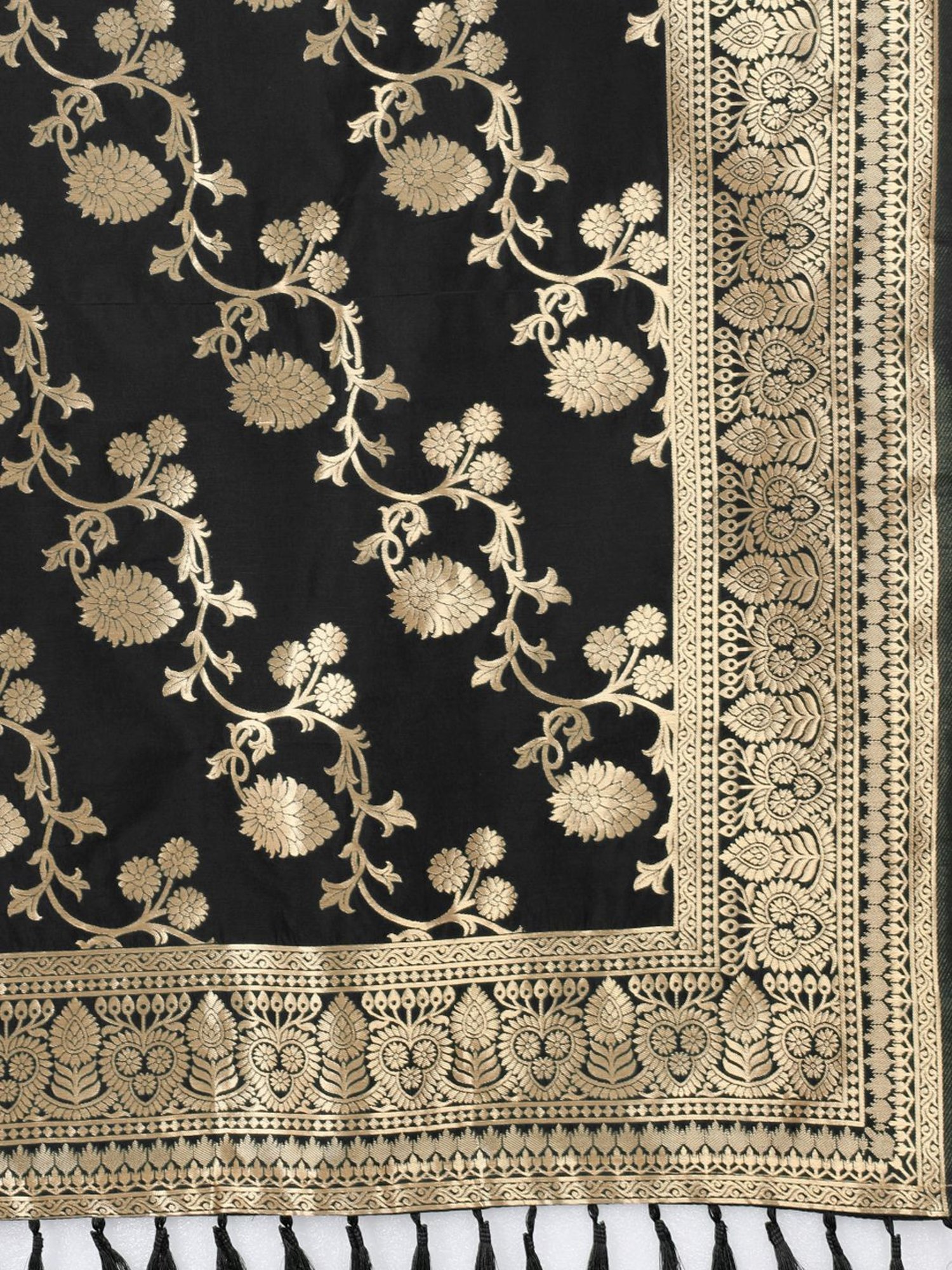 Silk Land Black Woven Pattern Dupatta