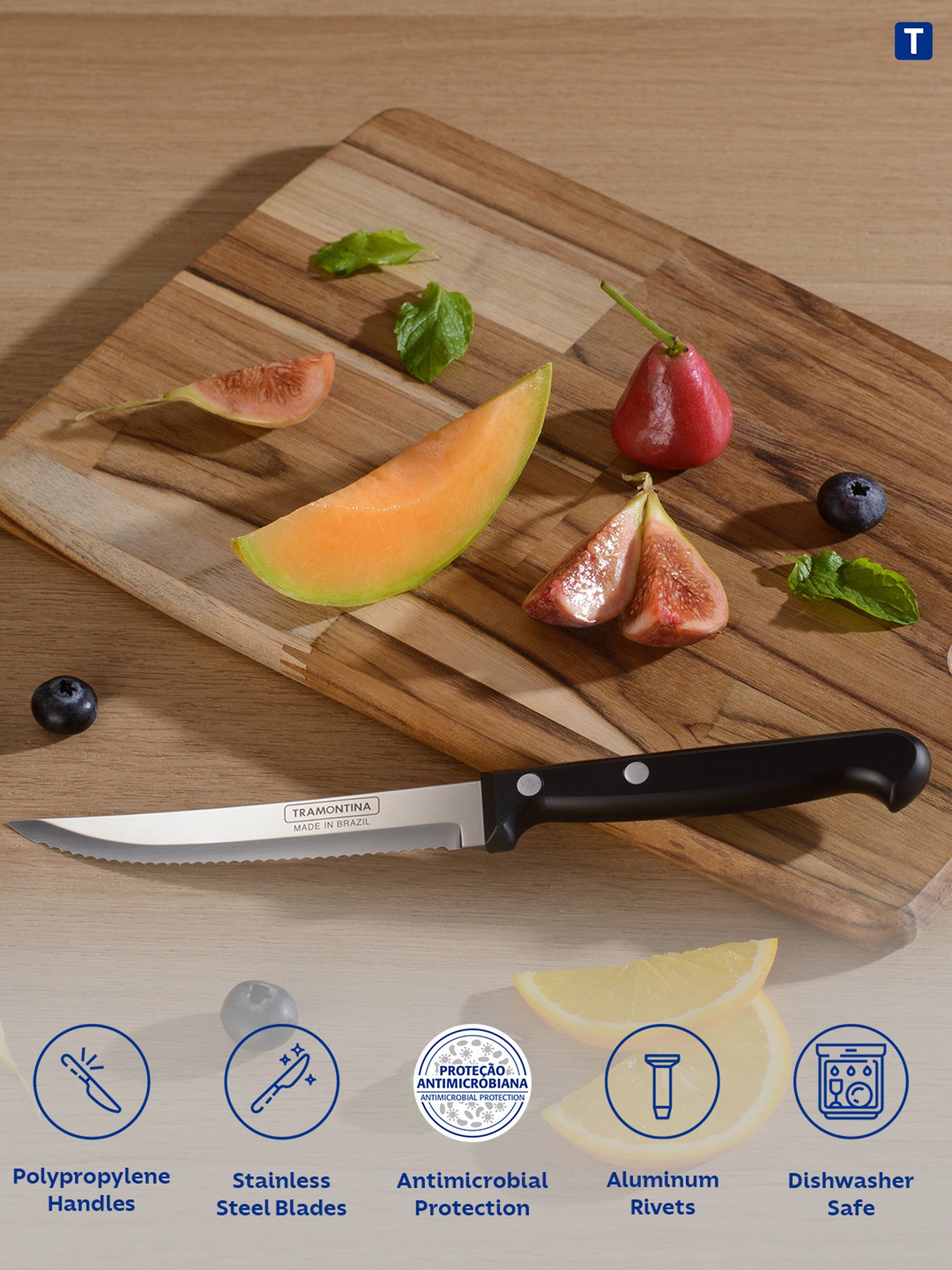 Tramontina Ultracorte Stainless Steel Fruit Knife Plain Edge 4.7" Antimicrobial Kitchen Knife