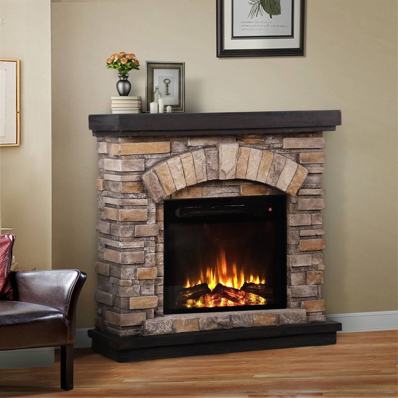 36" Freestanding Electric Fireplace Tan - Home Essentials