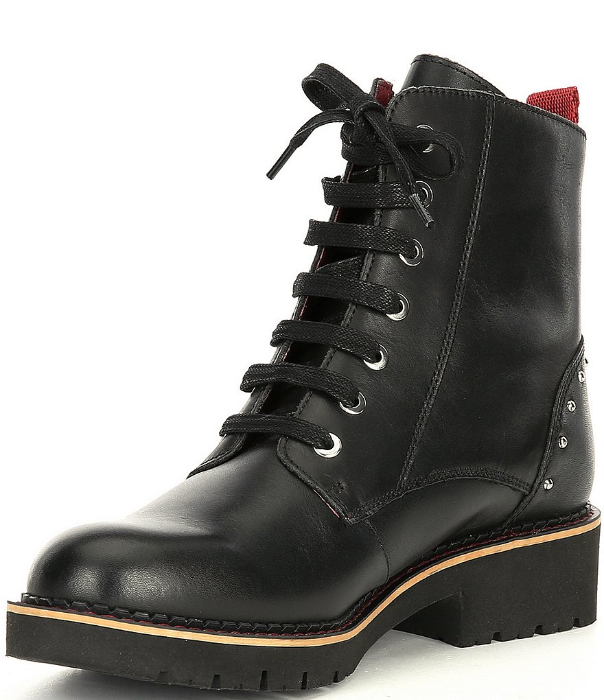 Pikolinos Vicar Wov Studded Block Heel Lug Sole Combat Boots