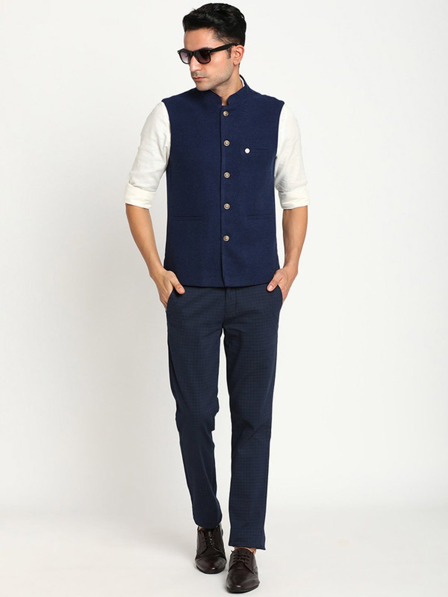 Turtle Navy Slim Fit Nehru Jacket