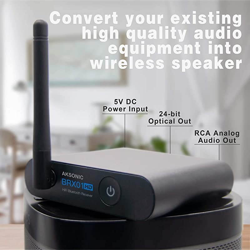 aptX HD 100 Feet Bluetooth Stereo Receiver Builtin Amplifier Antenna with Extra Coverage Wireless Audio Adapter DAC Receiver for Home Stereo Speaker Support RCA to 35mm Optical