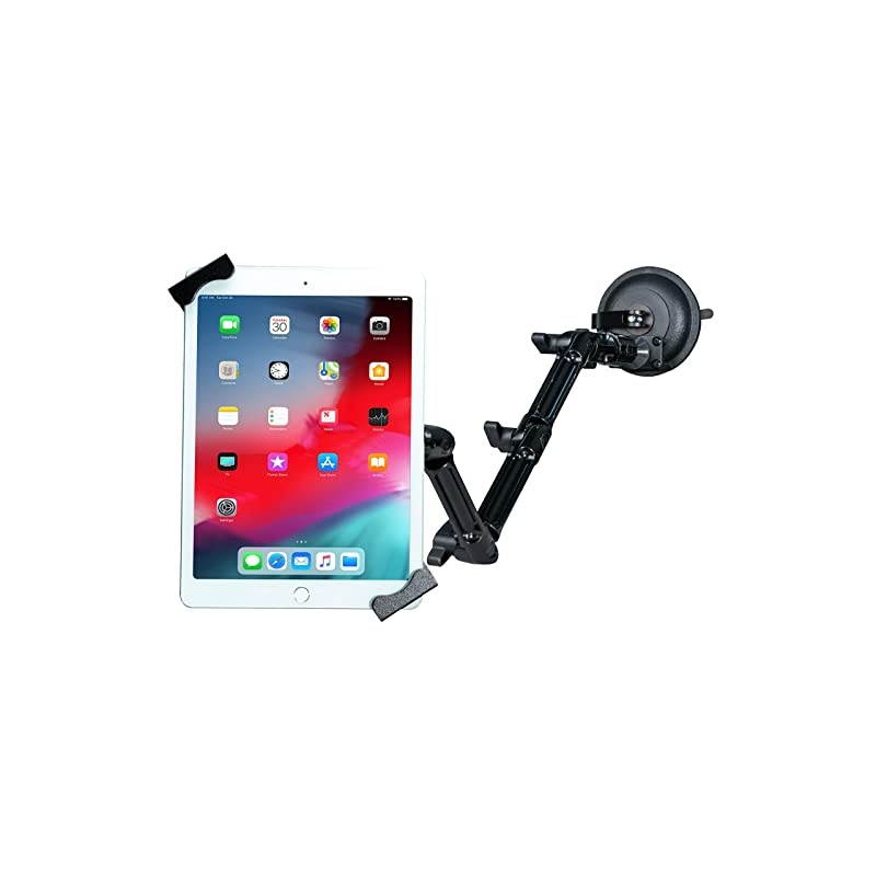 Custom Flex Security Suction Mount for 7-14" Tablets/iPad 10.2-Inch (7th Gen.), iPad Air 3, iPad Mini 5, 12.9-Inch iPad Pro, 11-Inch iPad Pro, iPad Gen 6 & More, Black (PAD-CFSMS)