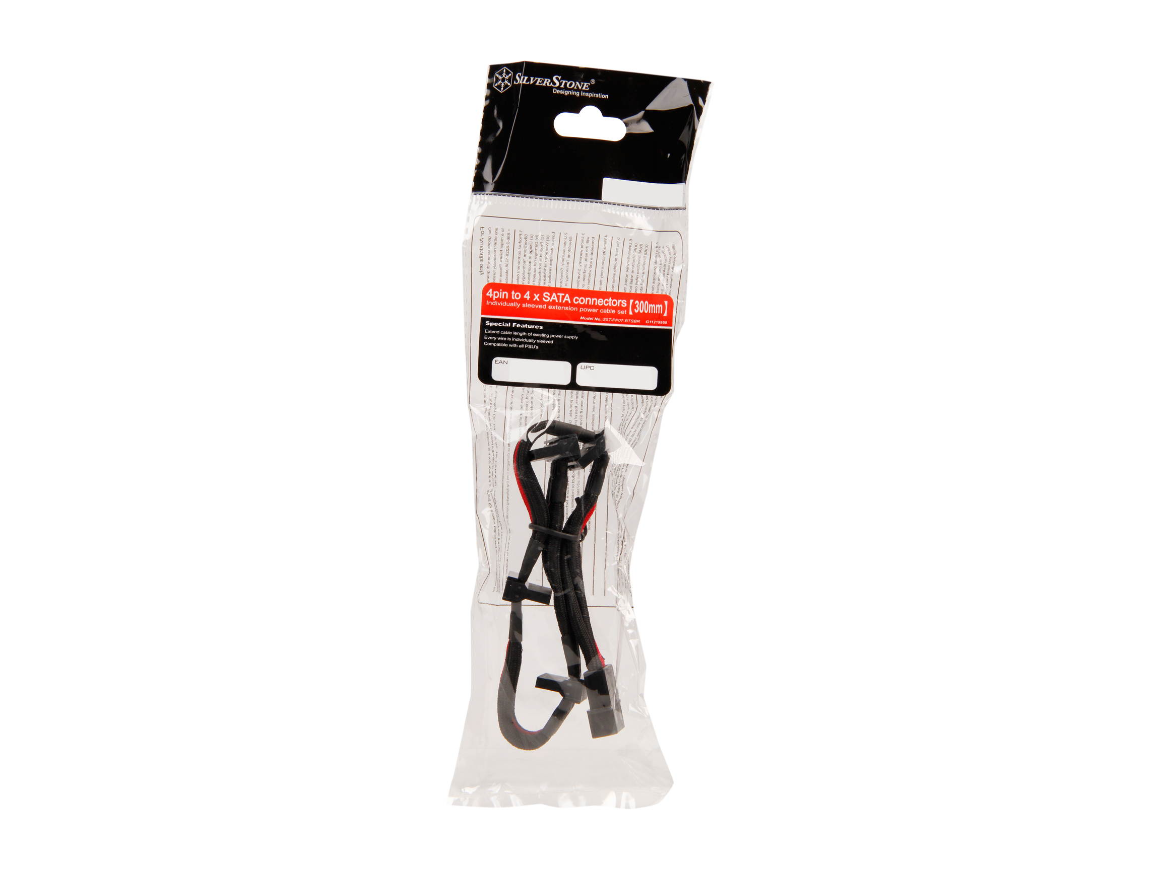 Silverstone PP07-BTSBA Sleeved Extension Power Supply Cable with 1 x 4pin to 4 x SATA Connectors