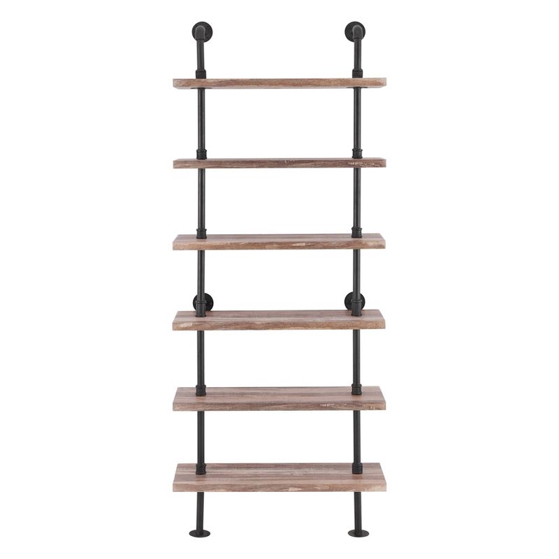 Modern Industrial 6-Tier Iron Pipe wall Mount Ladder Shelf Distressed Wood - Danya B.