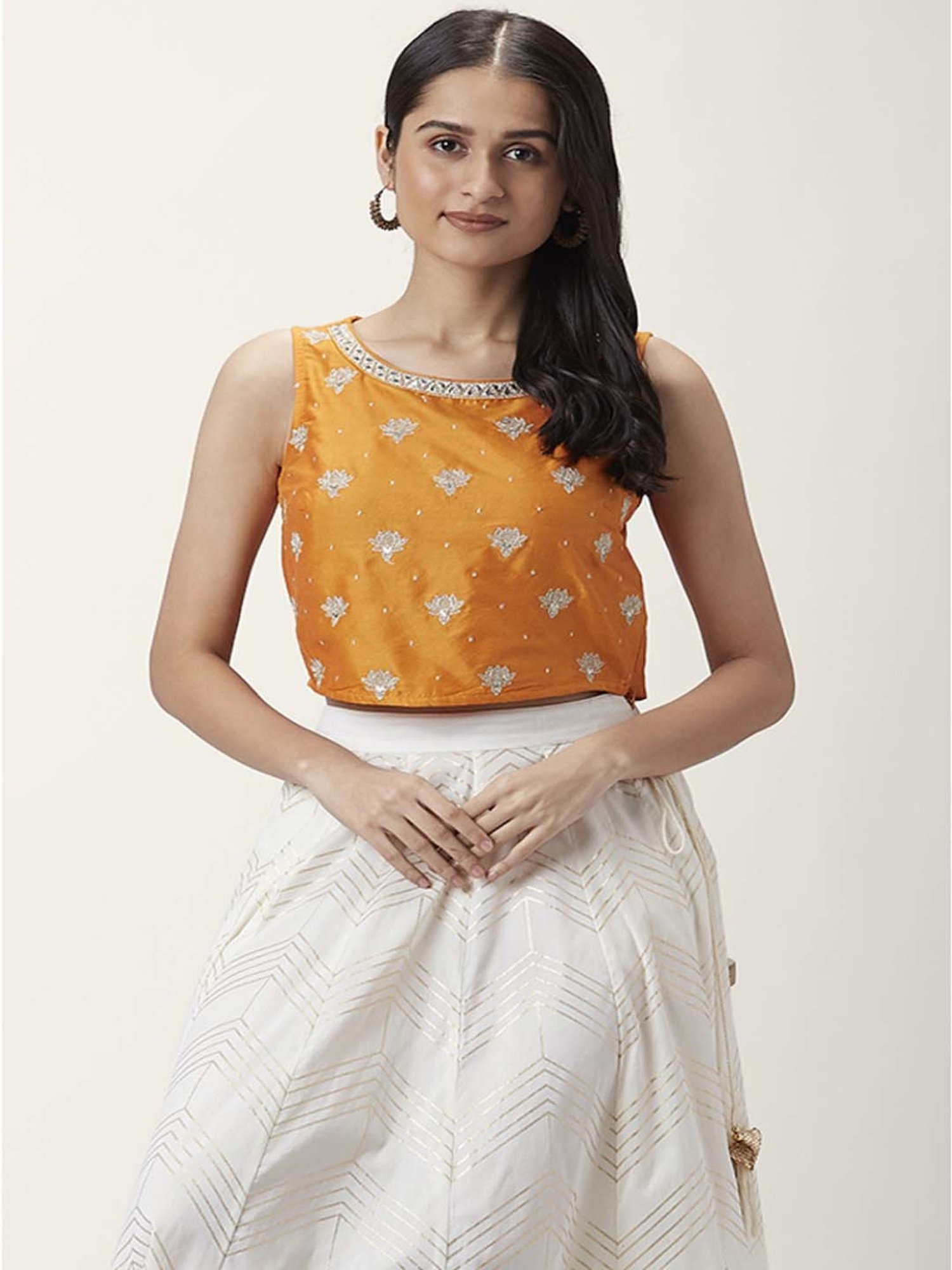 Akkriti by Pantaloons Orange Embroidered Crop Top