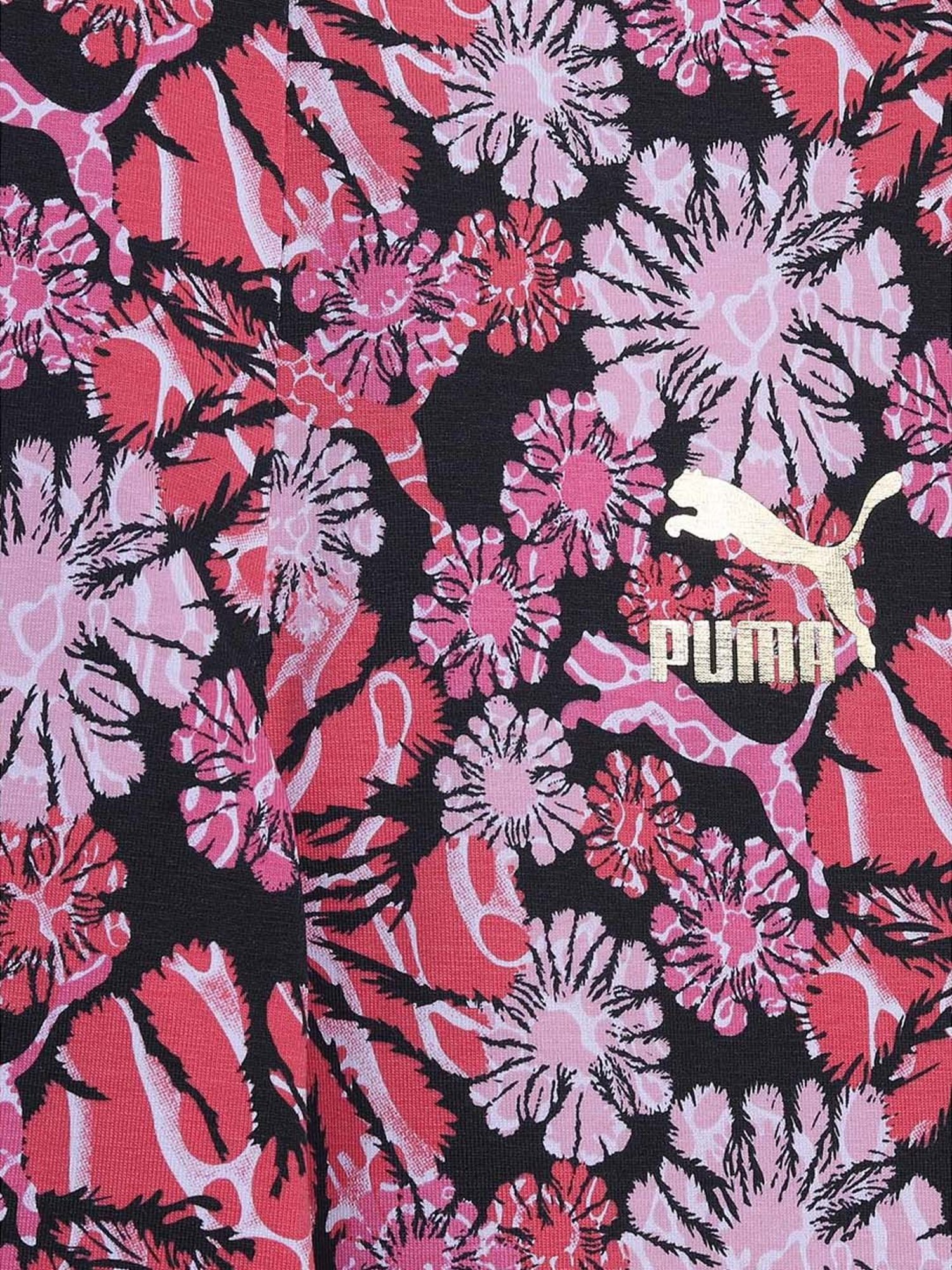 Puma Girls T7 Pink & Black Cotton Floral Print Leggings