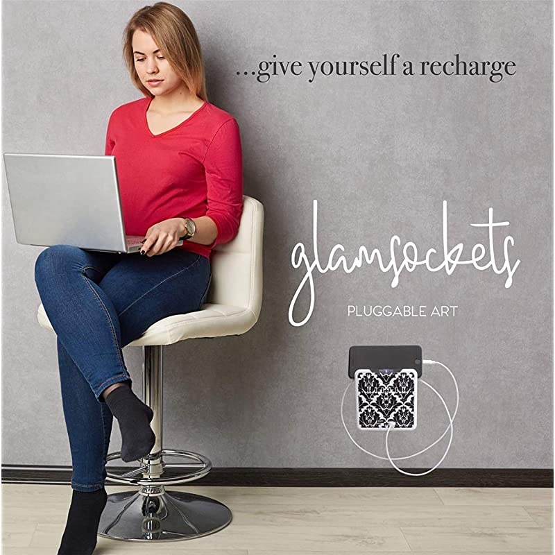 Decorative Wall Mount Surge Protector with 3 Outlets Dual USB Charging Ports and Phone Holder USB Charging CenterMulti Function Wall Tap Damask Provence