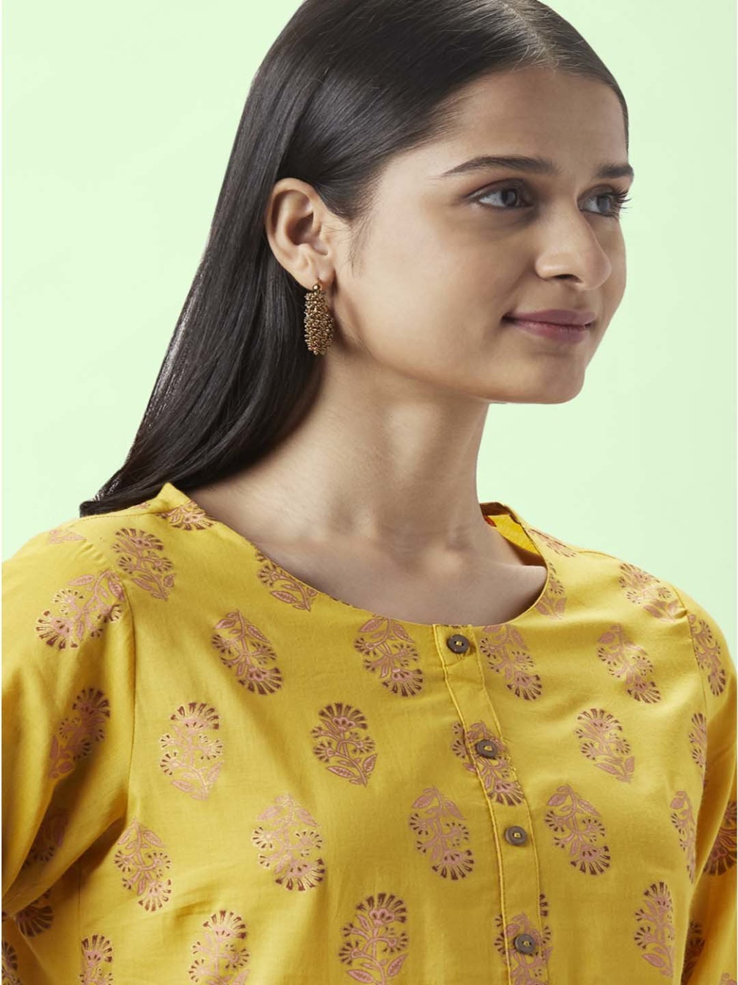 Rangmanch by Pantaloons Yellow Cotton Floral Print Kurta Palazzo Set