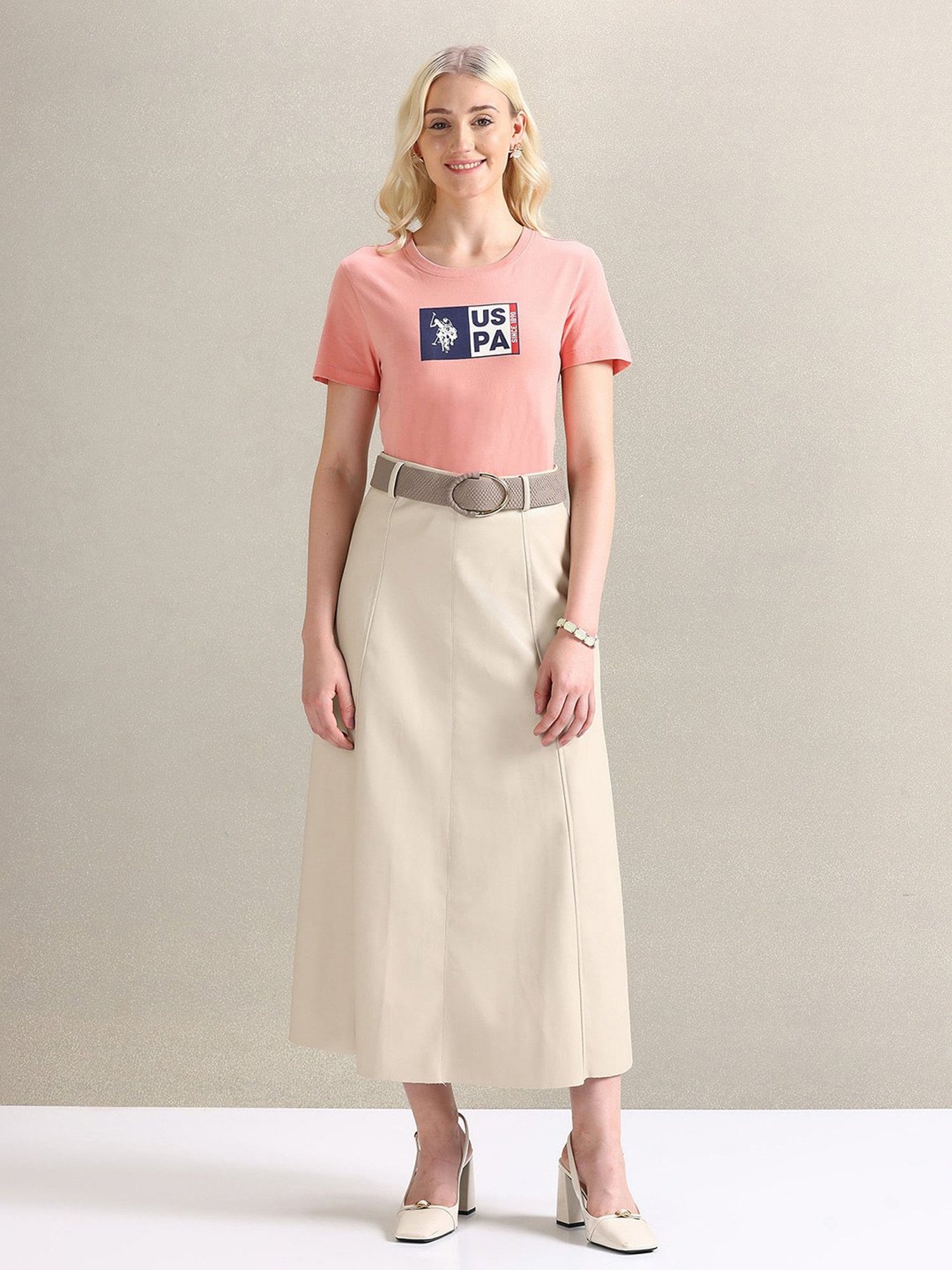 U.S. Polo Assn. Peach Cotton Graphic Print T-Shirt