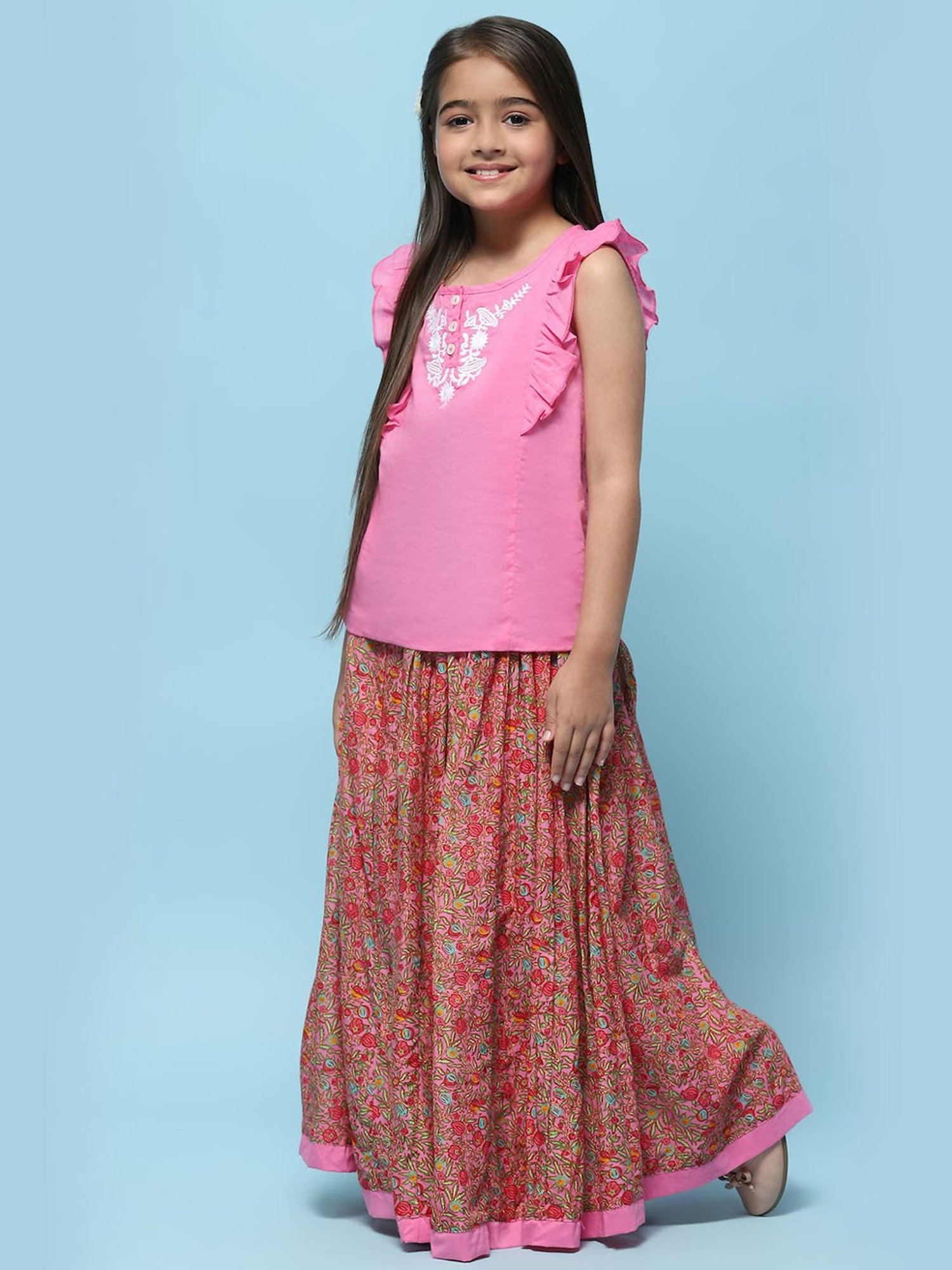 Biba Girls Pink Cotton Embroidered Casual Top and Tees