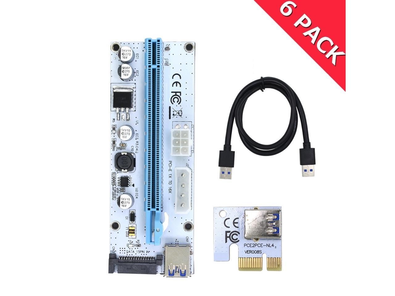6-Pack Ver006C Mining Dedicated PCIe Riser Cable Card Adapter Cryptocurrency PCI Express 1X to 16X Extender Mining Rig 60cm USB 3.0 6Pin Power