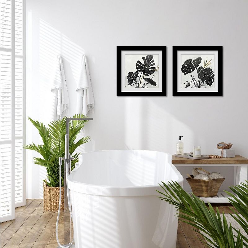 Americanflat Black Monstera Leaves - Set of 2 Framed Prints by PI Creative