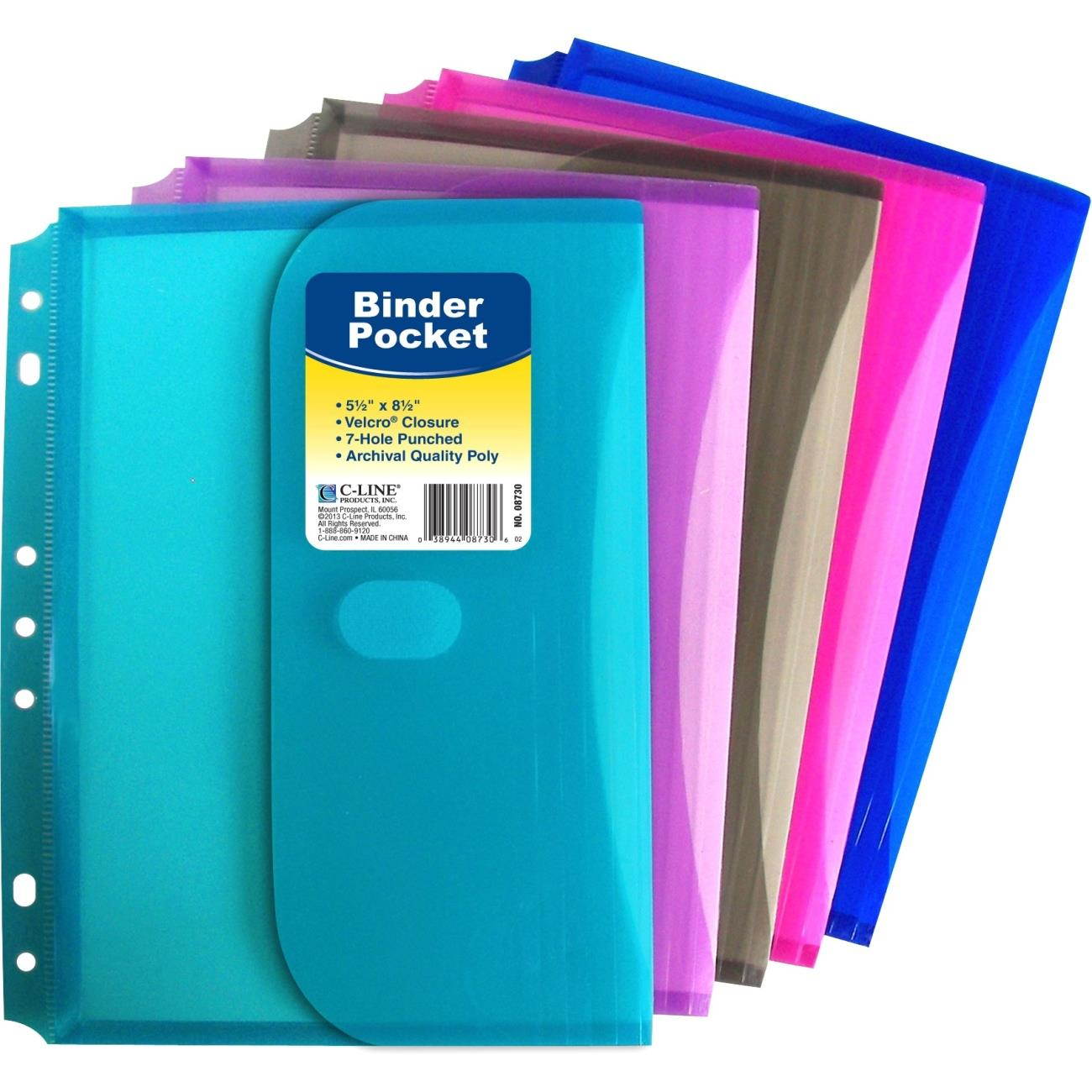 C-Line Products Mini Size Binder Pocket, Side Loading, 1 Pocket (Color May Vary)