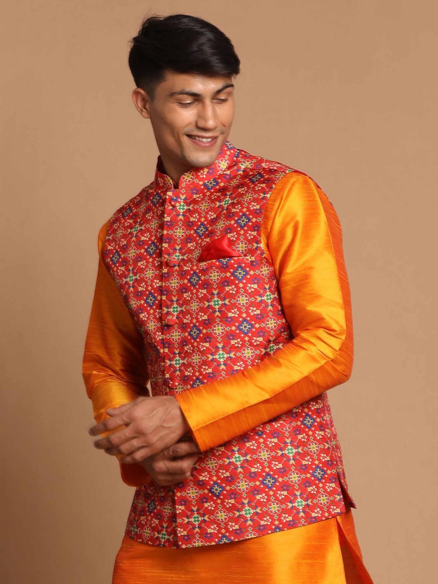 VASTRAMAY Maroon Regular Fit Printed Nehru Jacket