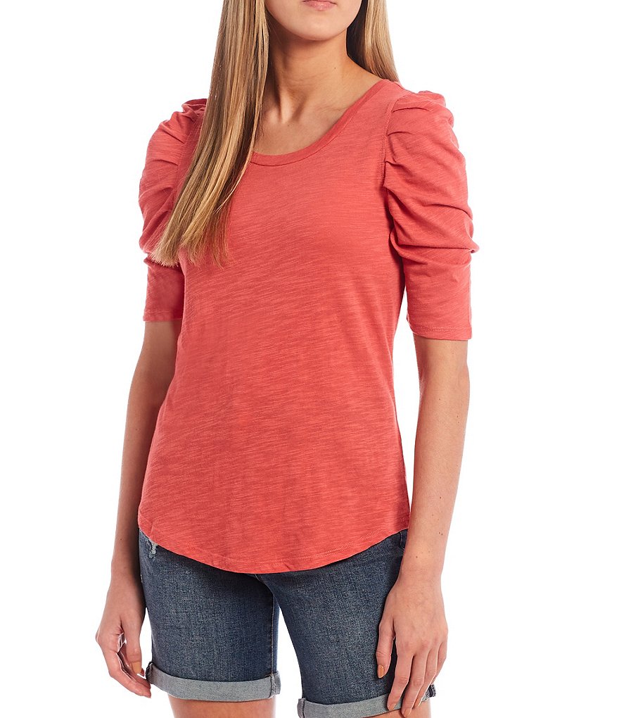 Liverpool Los Angeles Gathered Short Sleeve Slub Jersey Tee