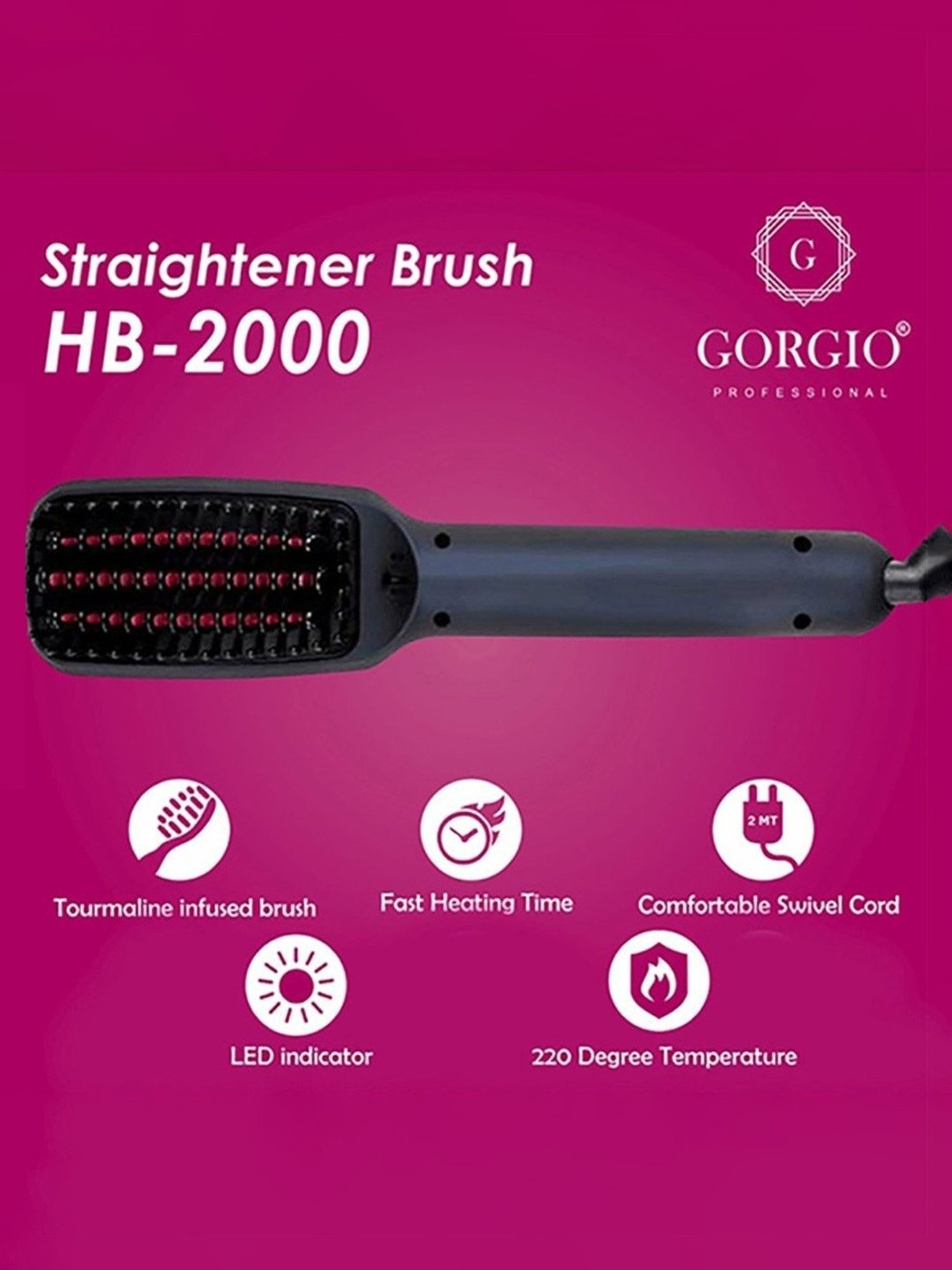 Gorgio Professional HB2000 Hair Straightener Brush with Ceramic Coating (Black)
