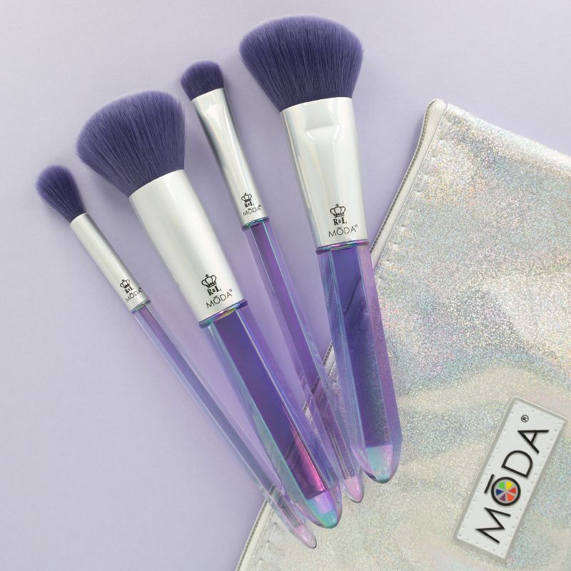 MODA Brush Mythical 5pc Brilliant Amethyst Crystal Makeup Brush Set with Zip Case, Includes - Powder, Angle Blush, MD Shader, and Crease Brushes