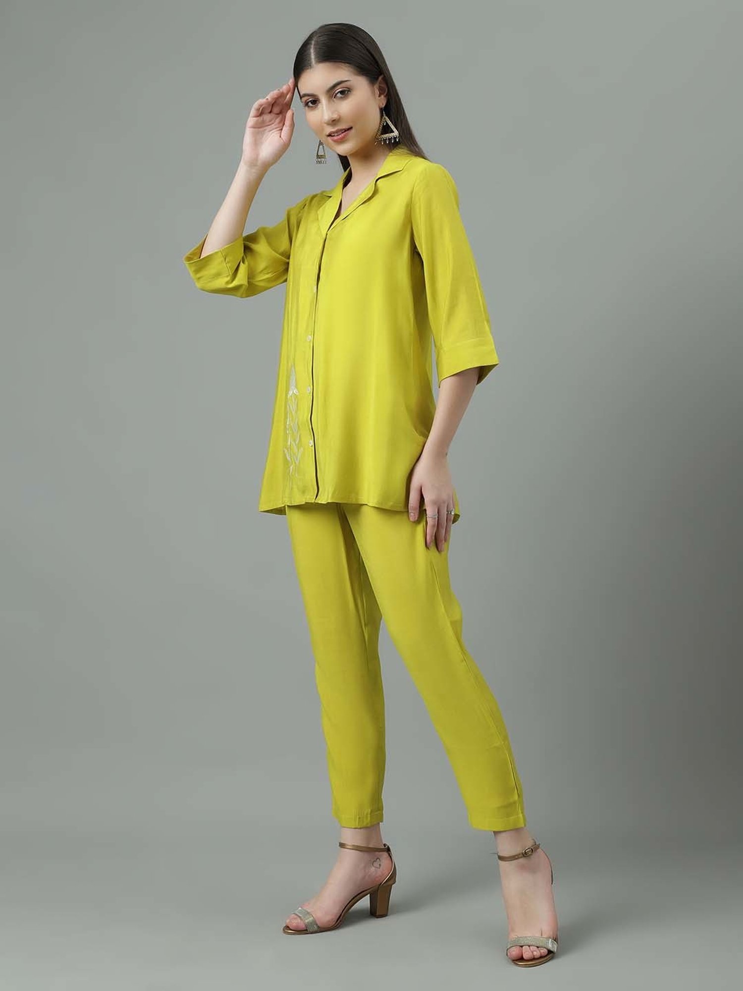 Sringam Green Embroidered Shirt Pant Set