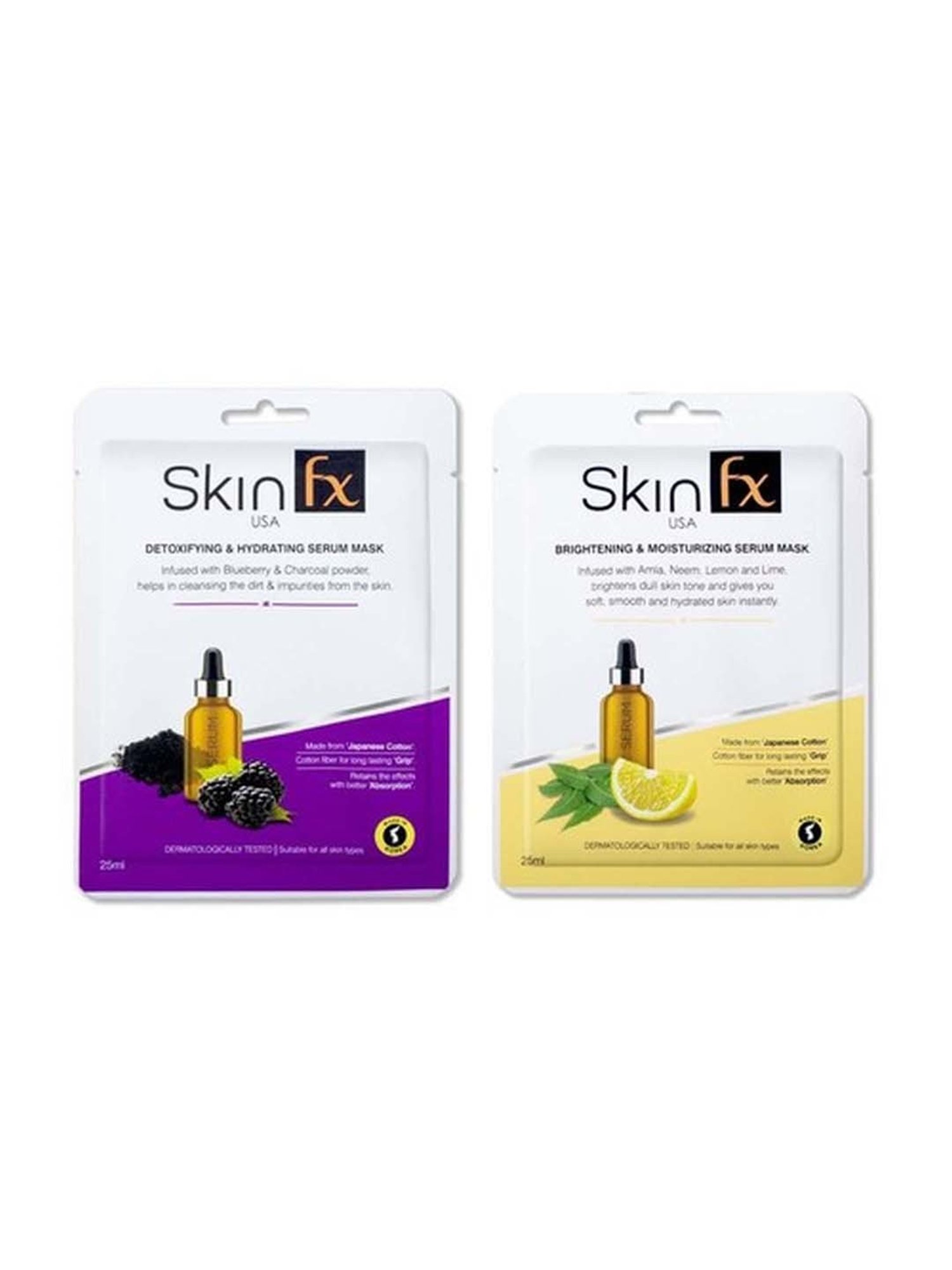 Skin Fx Detoxifying, Hydrating, Brightening and Moisturising Facial Serum Mask - Pack of 2