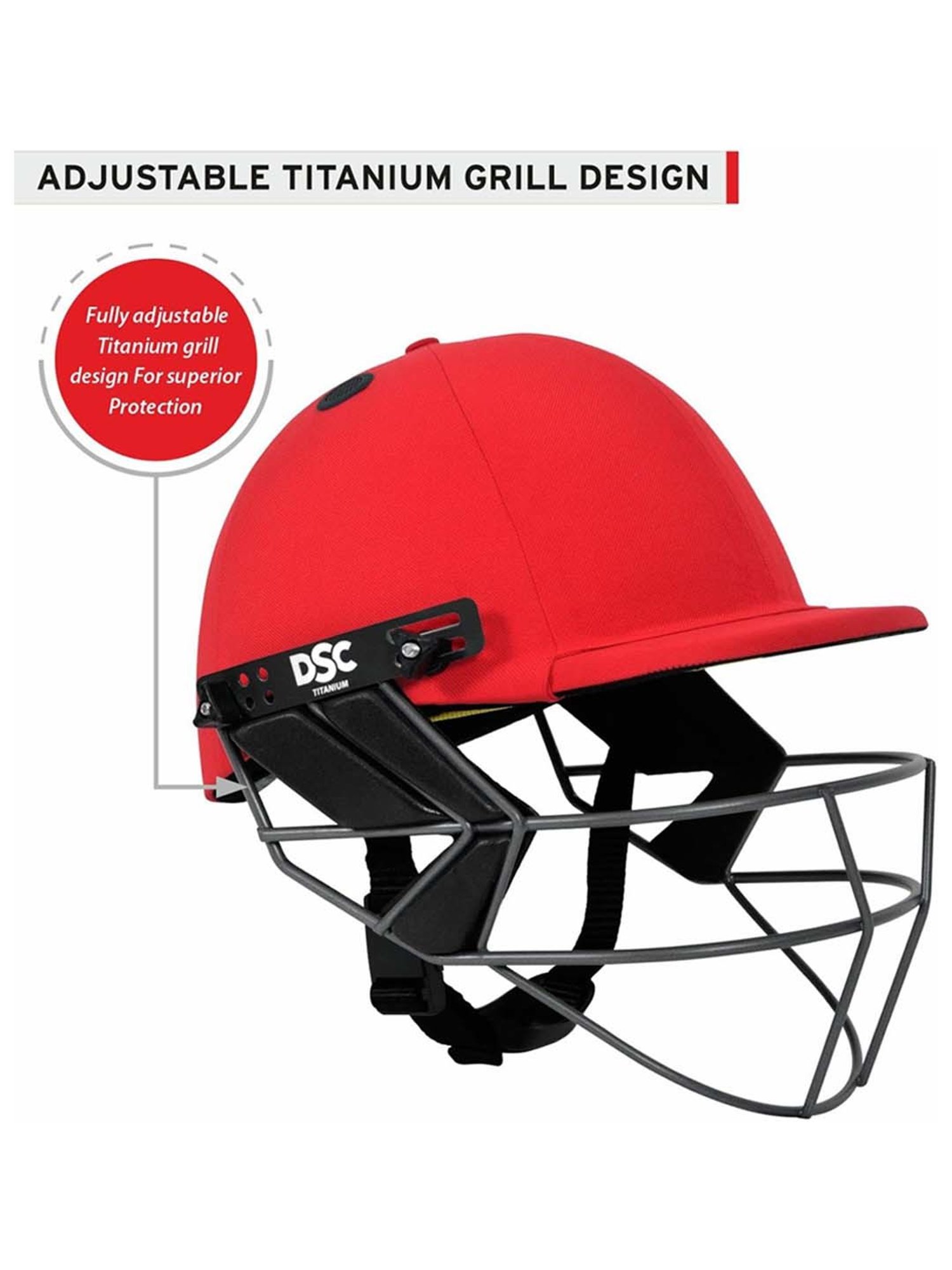 DSC Fort 44 LITE Titanium Cricket Helmet Adjustable Titanium Grill Size - XS