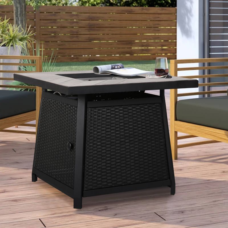 30" x 30" x 24.8" Square Rattan Outdoor Fire Pit with Metal Frame - Vasagle