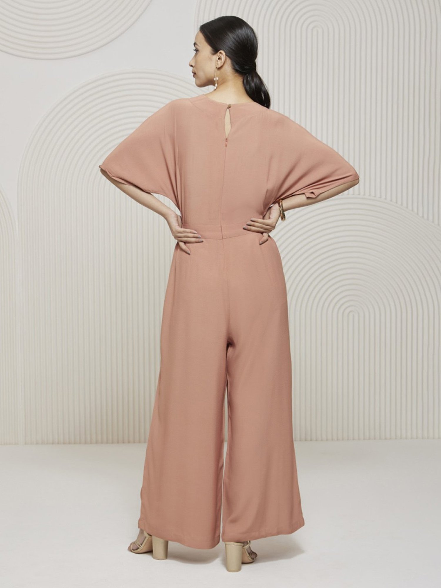 Artagai Salmon Pink Elevated Basics Jumpsuit With Kimono Sleeves