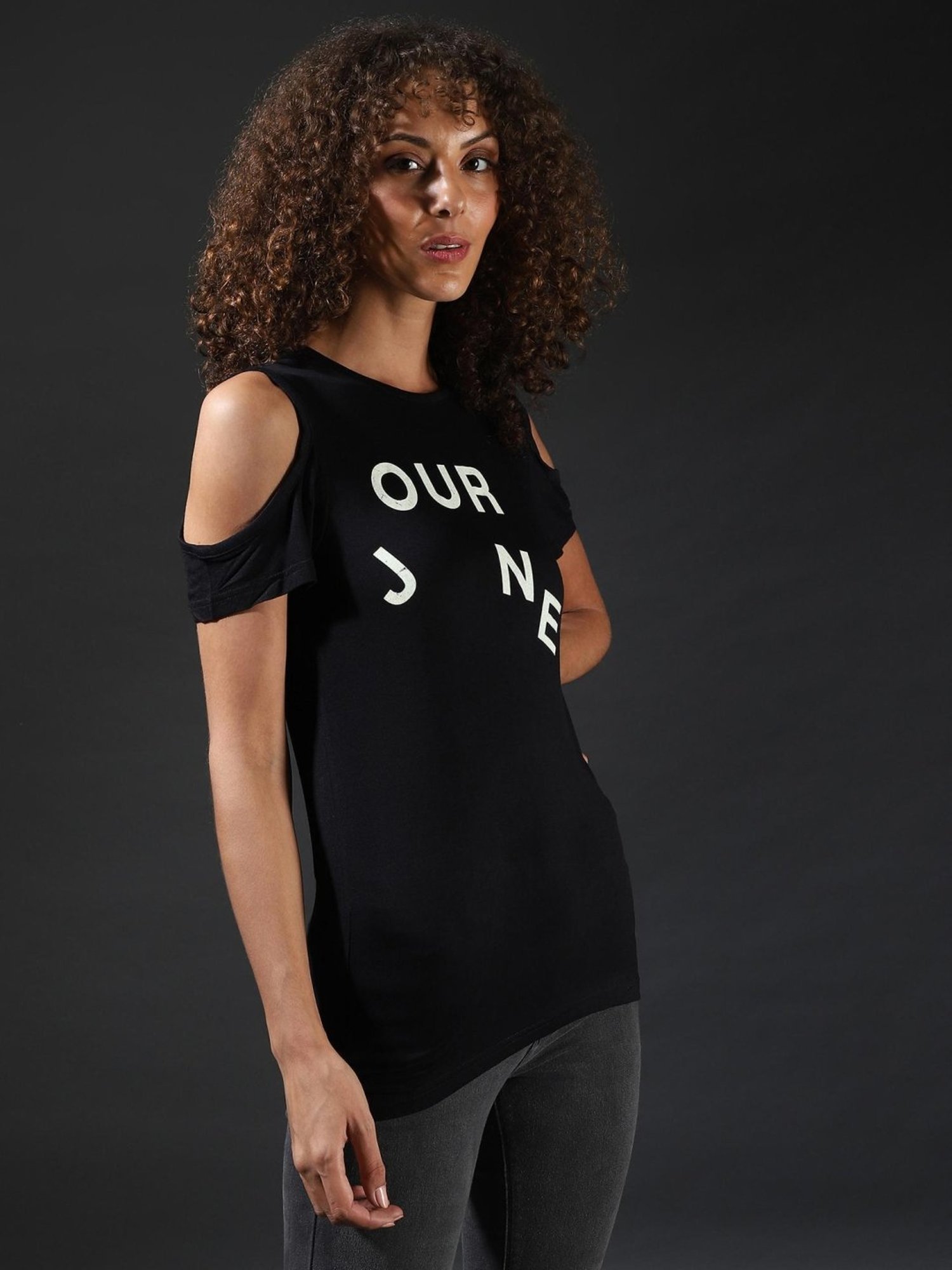 Campus Sutra Black Graphic Print Top