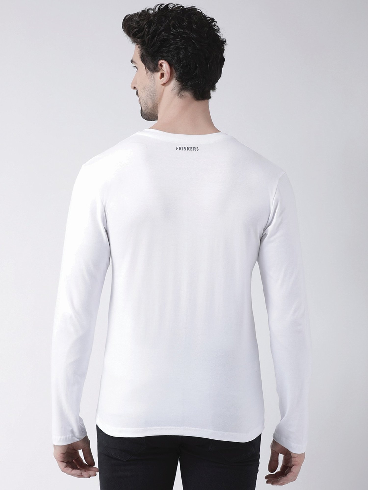Friskers White Cotton Slim Fit Printed T-Shirt