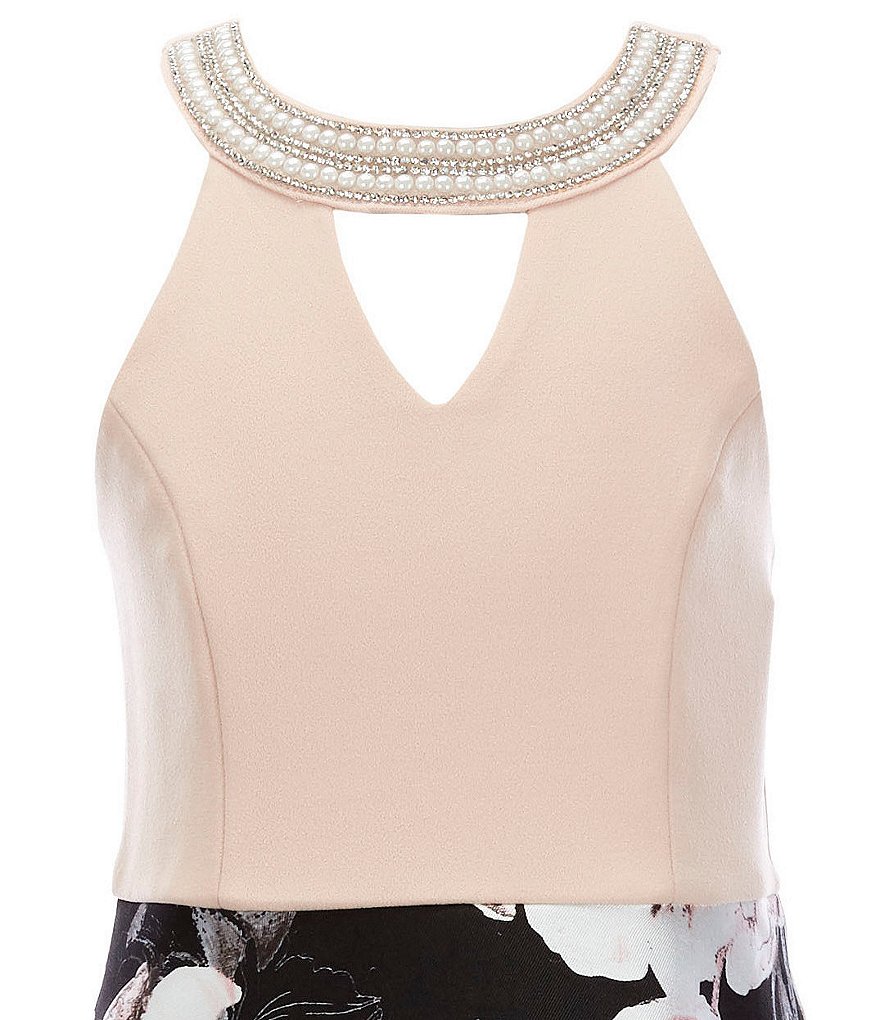 Rare Editions Big Girls 7-16 Crepe/Floral Mikado A-Line Dress