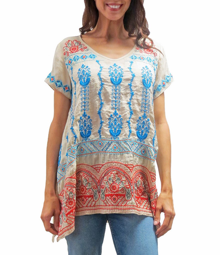 Karyn Seo Elin V-Neck Embroidered Satin Tunic
