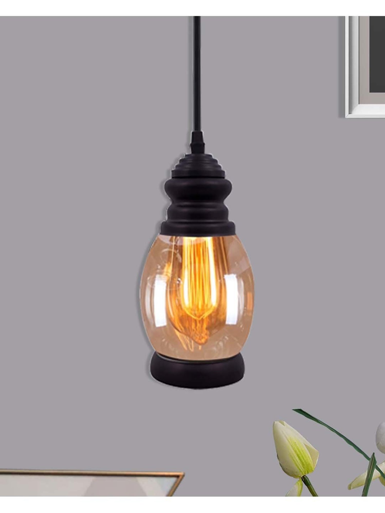 16" Glass/Metal Jasmine Tiffany Style Semi Flush Mount (Includes Energy Efficient Light Bulb) Cream - JONATHAN Y