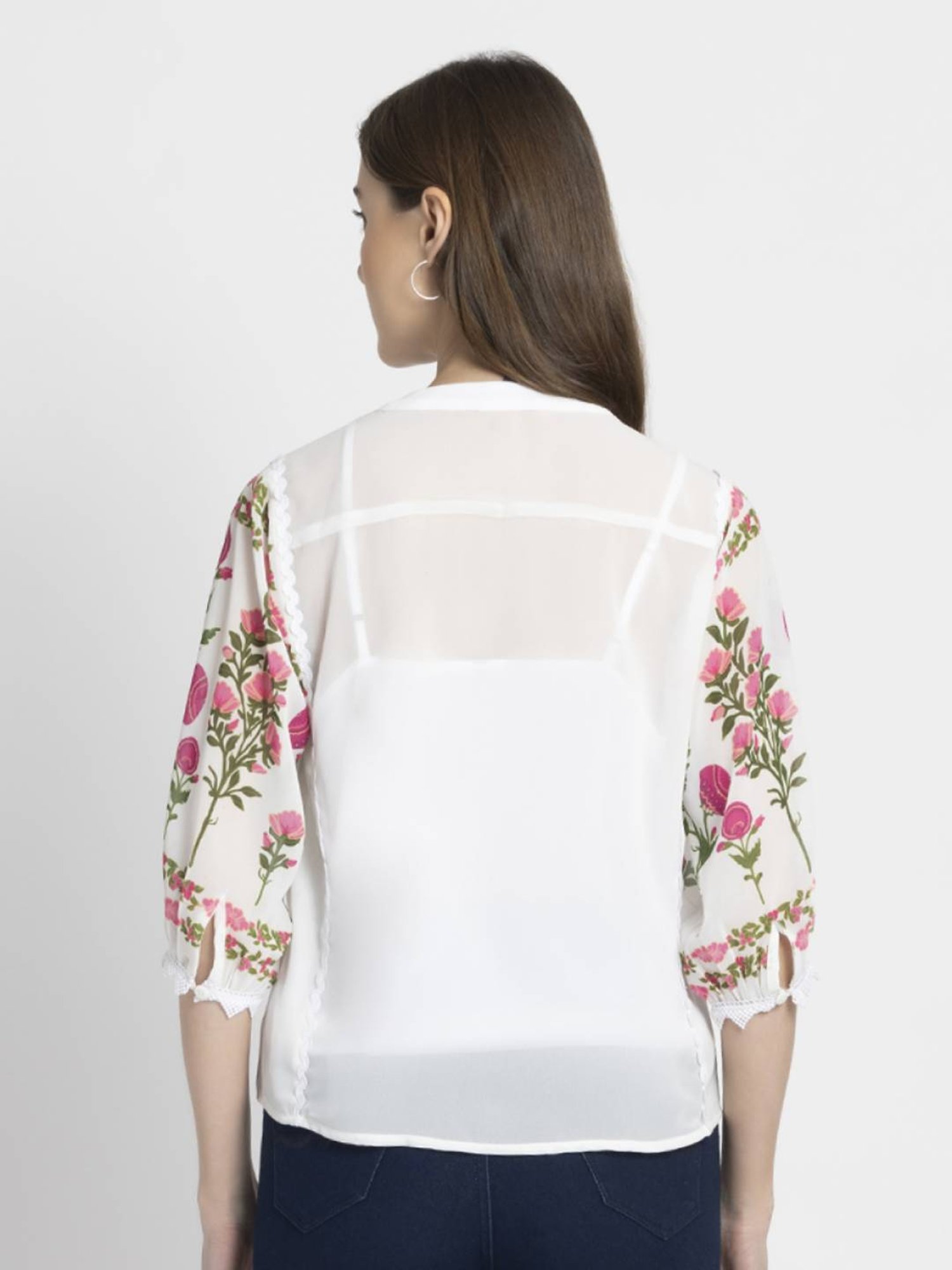 SHAYE White Floral Print Top