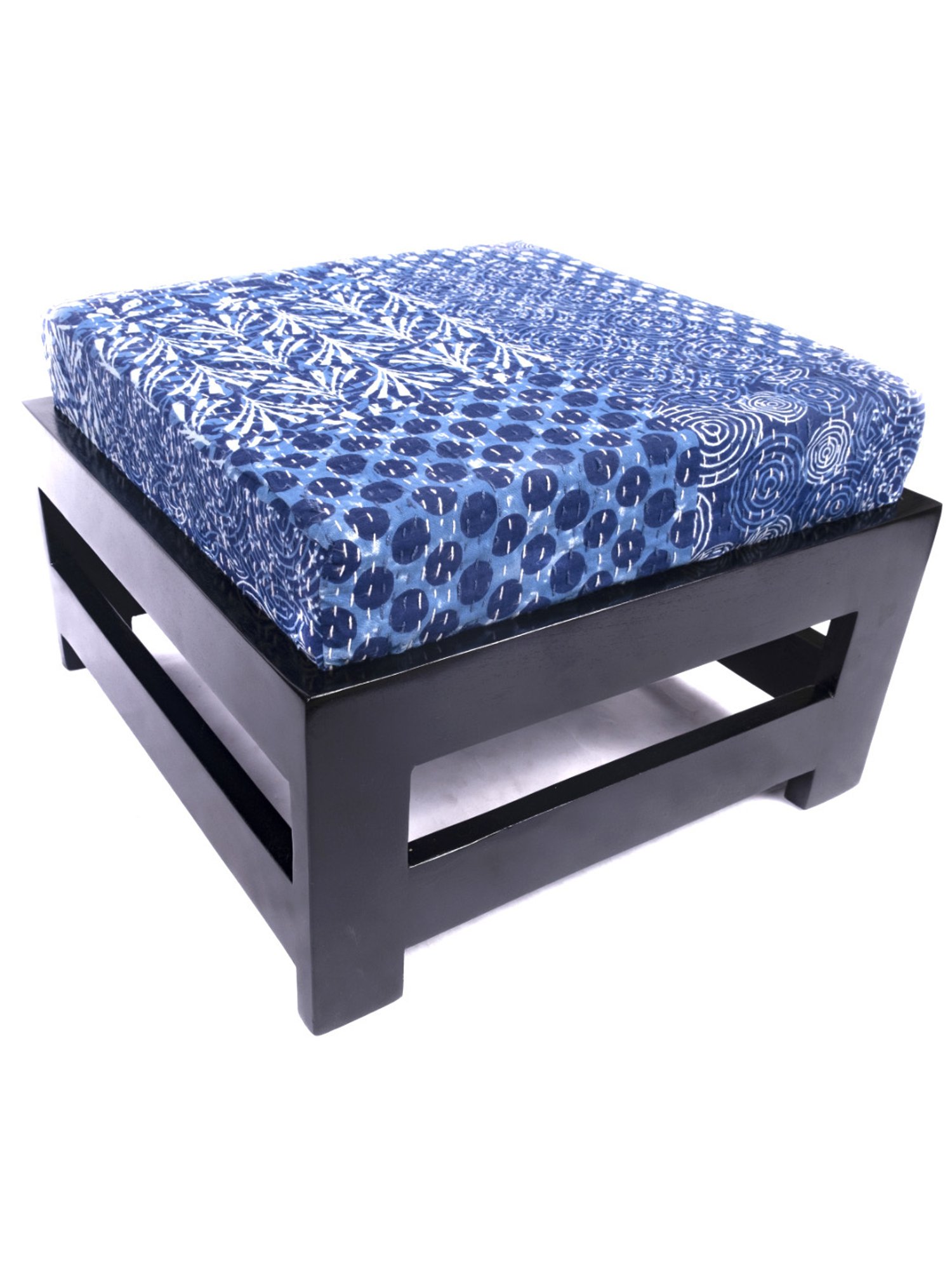 Chumbak Spring Marigold Floral Green Mango Wood Modern Trunk Storage Ottoman