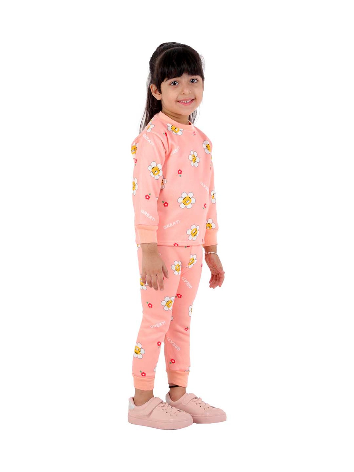 Ahhaaaa Kids Pink Printed Sweatshirt with Joggers