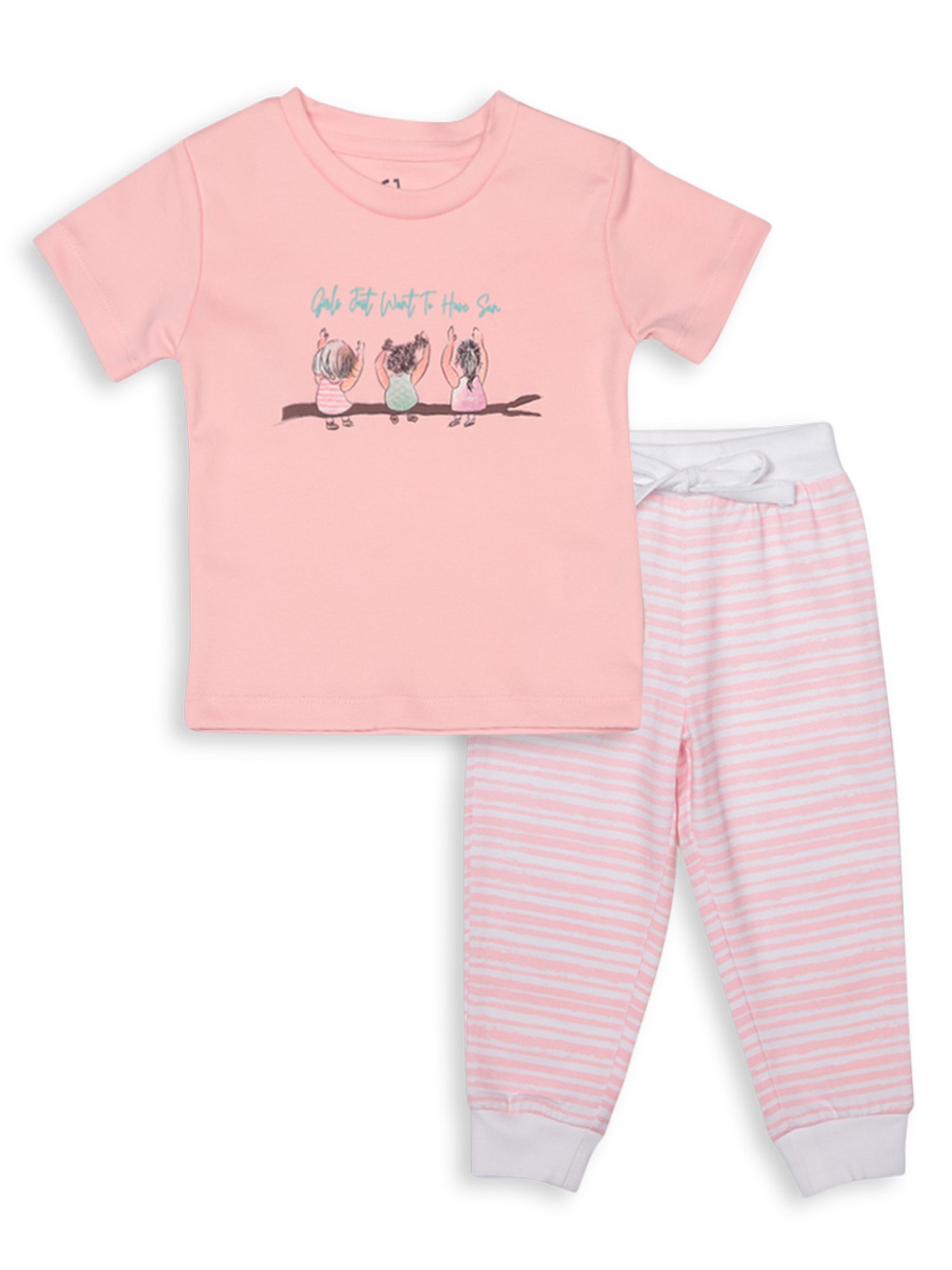 GJ baby Pink Printed Top with Pants
