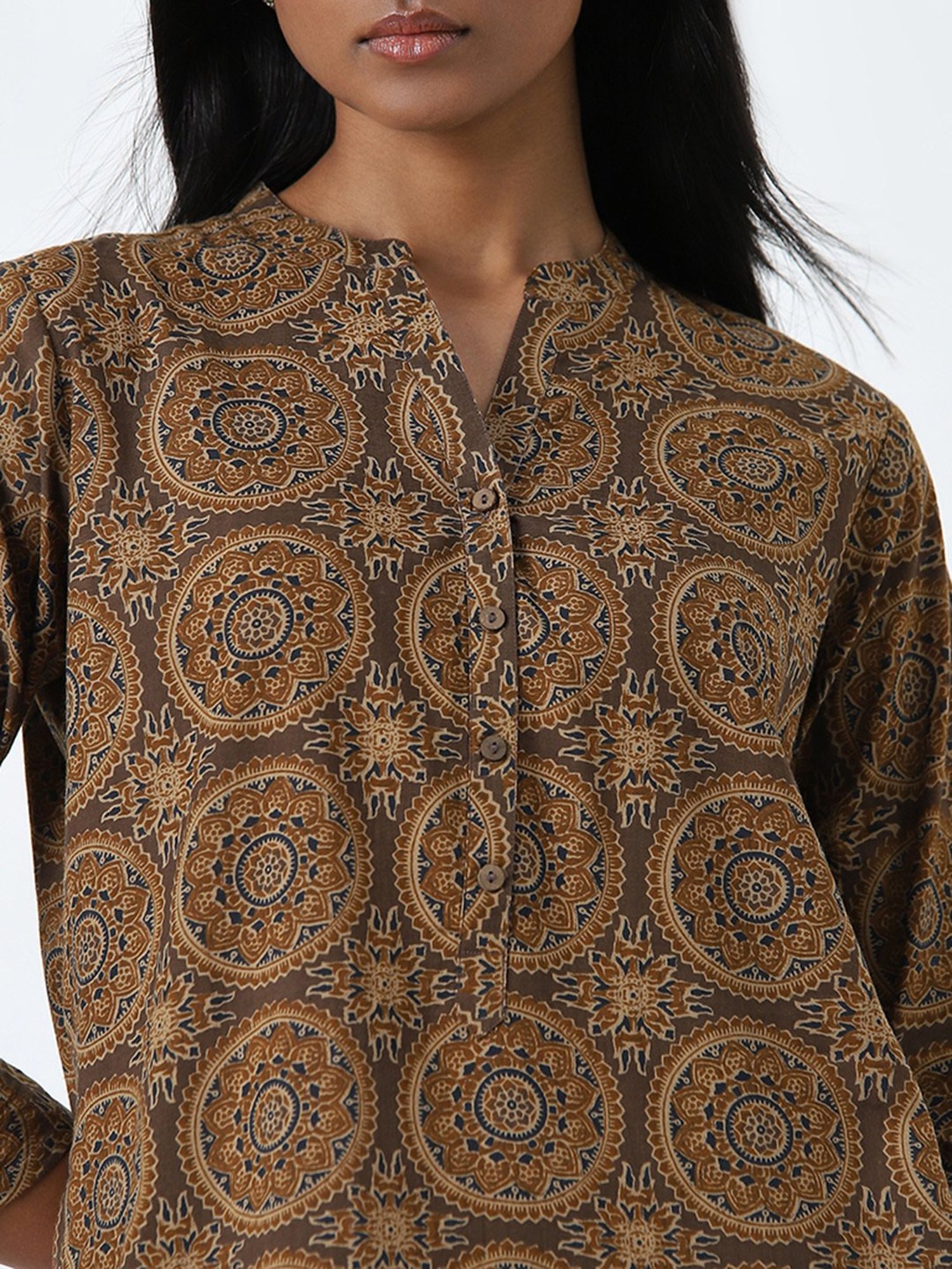 Utsa by Westside Brown Printed Straight Cotton Kurta
