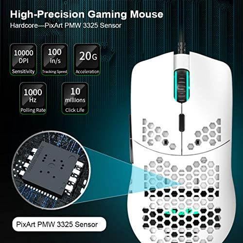 A-jazz AJ390 Gaming Mouse with 16,000 DPI Optical Sensor Chroma RGB Lighting,69g Lightweight Honeycomb Shell, Ultraweave Cable,6 Programmable Buttons for PC Gamer