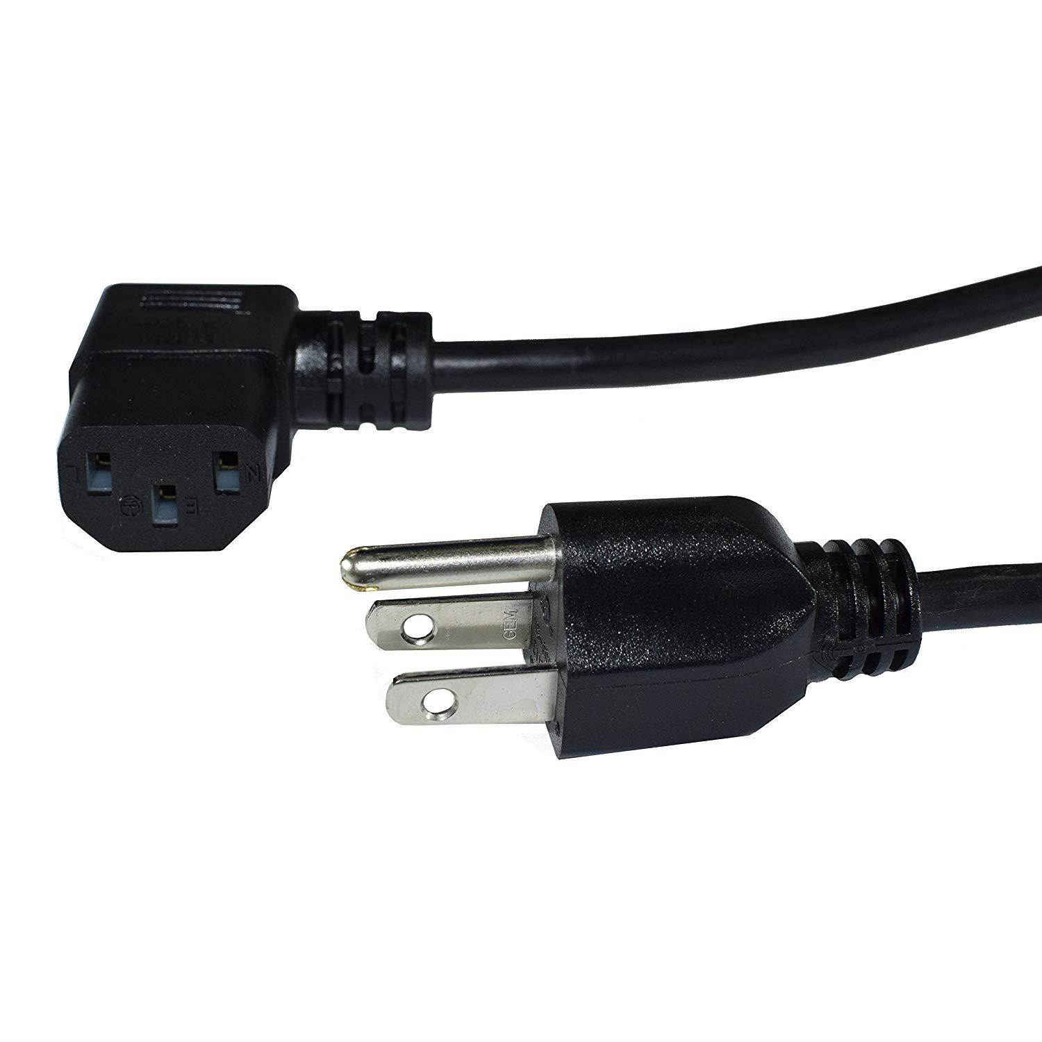 Power Cord - NEMA 5-15P to C13 Right Angle, 18AWG, 10A, 125V, 3-Prong, Black, 10ft (1 Pcs)