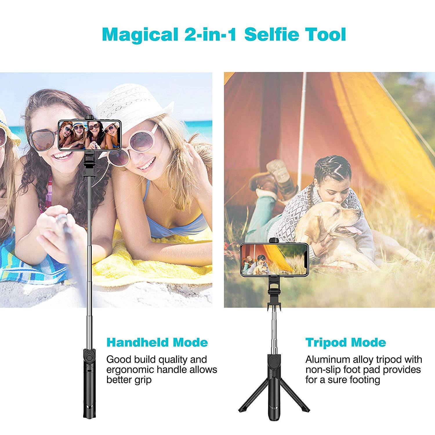 Extendable Selfie Stick Tripod with Detachable Wireless Remote and Tripod Stand Selfie Stick for iPhone X/iPhone 8/8 Plus/iPhone 7/7 Plus, Galaxy S9/S9 Plus/S8/S8 Plus/Note8,Huawei,More
