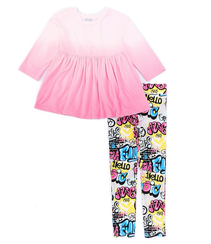 Flapdoodles Little Girls 4-6X Short-Sleeve Dip-Dye Babydoll Top & Graffiti Print Legging Set