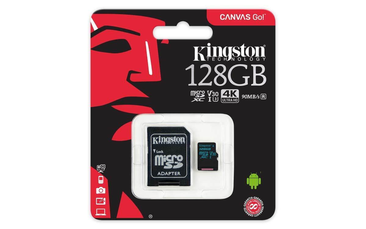 Kingston Canvas Go! 128GB microSDXC Class 10 microSD Memory Card UHS-I 90MB/s R Flash Memory Card Adapter (SDCG2/128GB)
