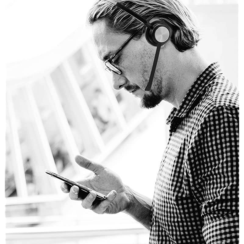 Wireless Telephone Headset with Noise Cancelling Microphone for Call Centers Office Bluetooth Headset for Cell Phone PC Skype Softphone Car Trucker Driver Over The Head with Charging Dock