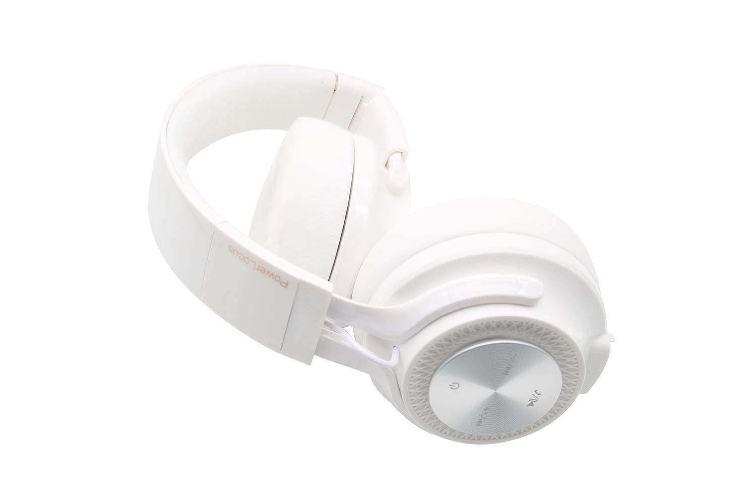 PowerLocus P3 Wireless Bluetooth Headphones Over-Ear, Foldable Stereo Wireless/Wired Headphone Over Ear with Mic Deep Bass Headset for iOS/Android/Laptop/PC/TV - White